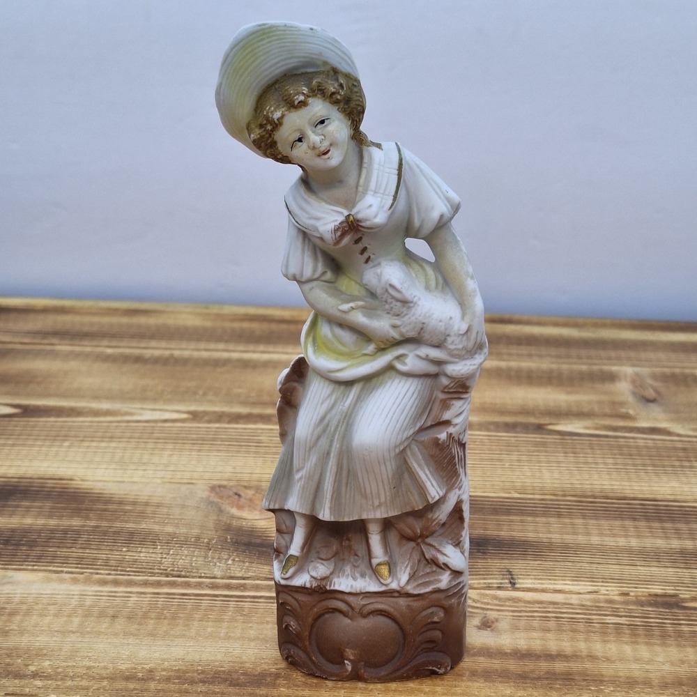 VTG German Lady Figurine with Lamb Germany 2205 Marked‎ Hollow Porcelain Painted